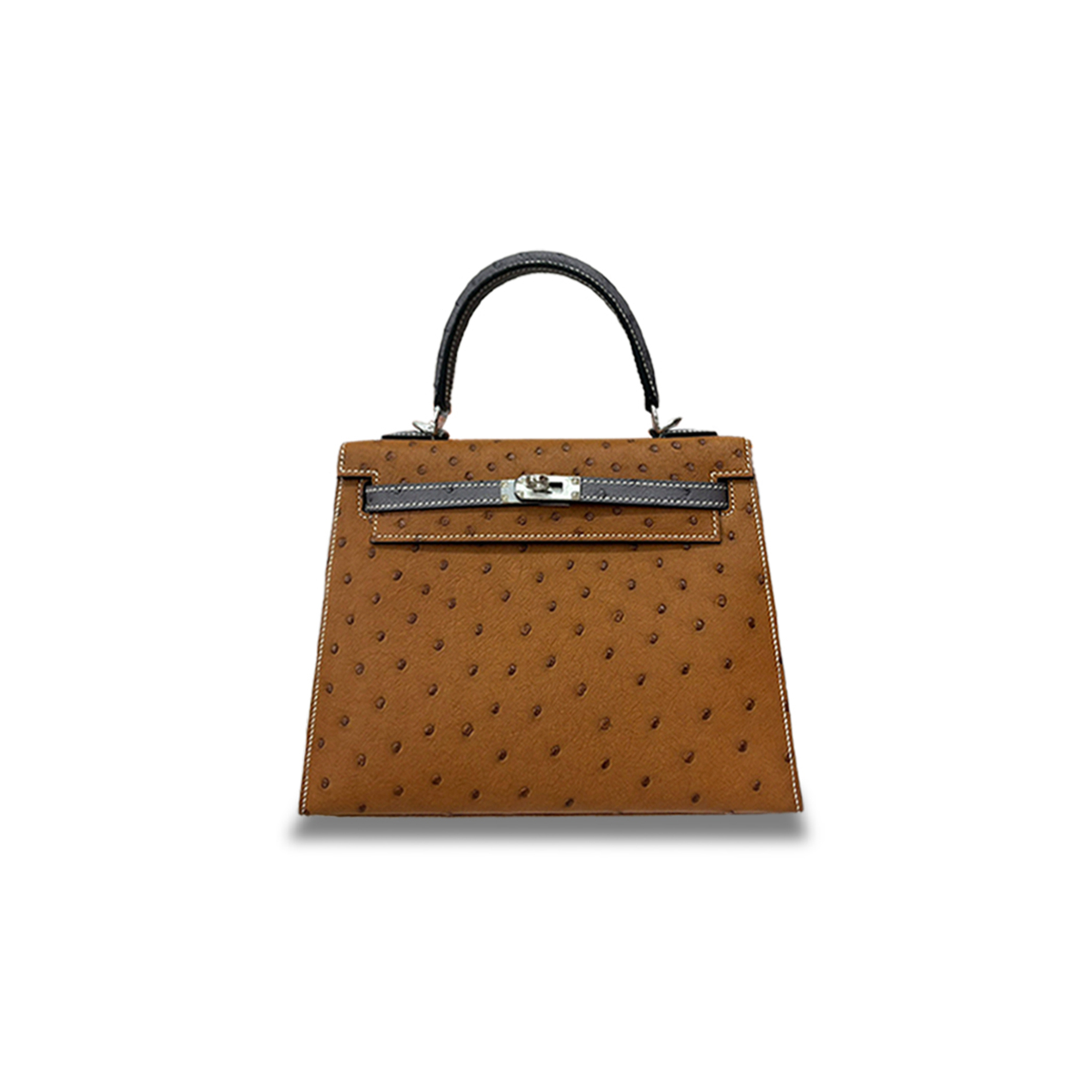 HERMÈS MASTER OSTRICH LEATHER GOLD 25 SILVER (25*17*7cm)